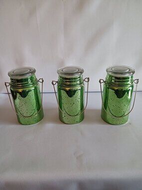 Set of 3 Green Valerie Parr Hill Indoor/Outdoor Glass Mason Jars W/Fairy Lights